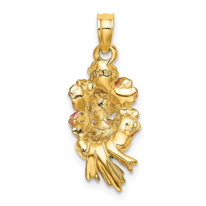 14K Gelbgold Emailliert Bouquet Of Rosa Roses