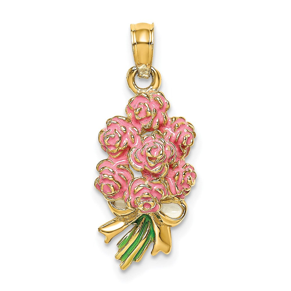 14K Gelbgold Emailliert Bouquet Of Rosa Roses