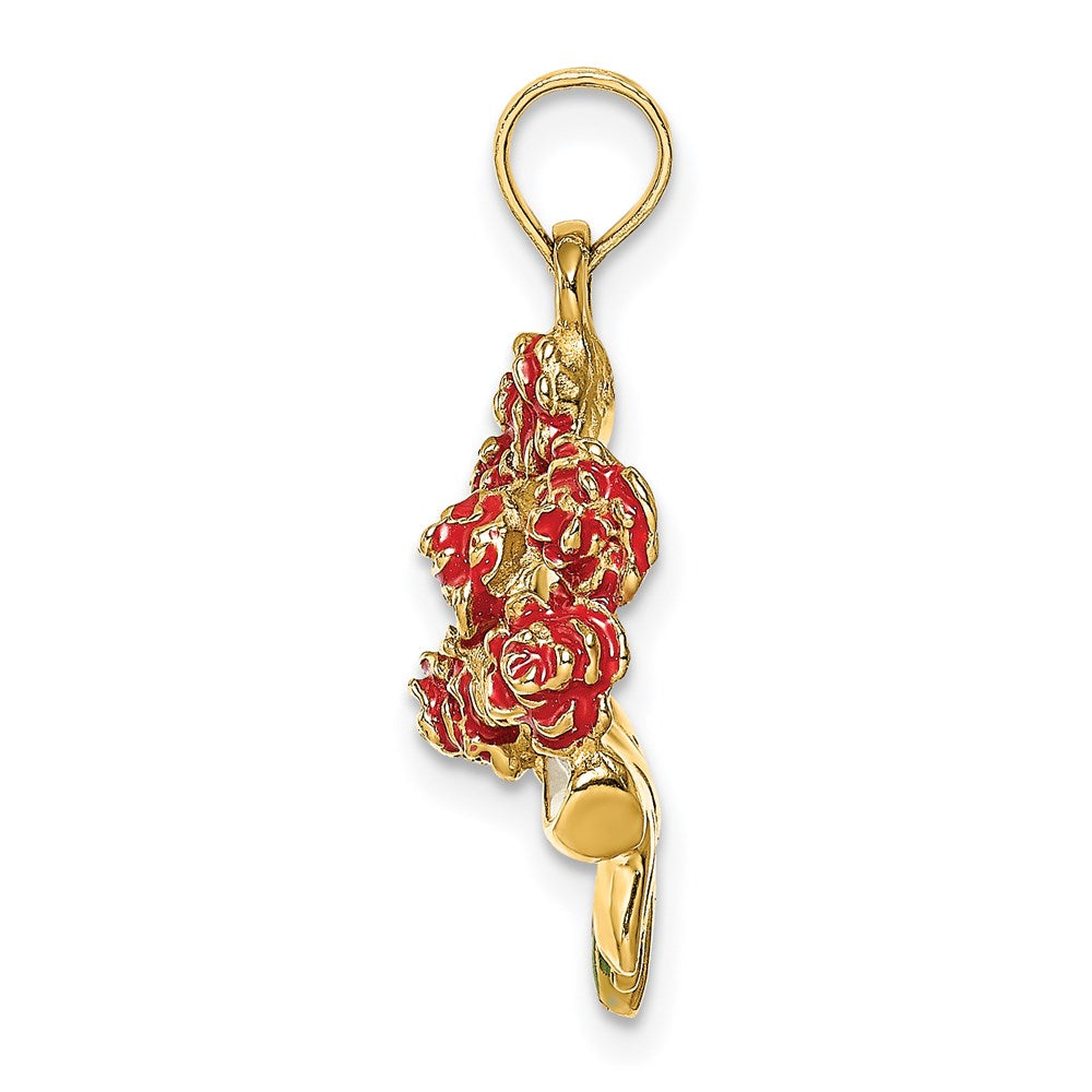 14K Gelbgold Emailliert Bouquet Of Rot Roses