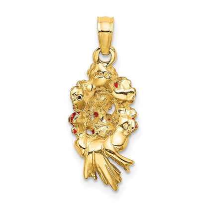 14K Gelbgold Emailliert Bouquet Of Rot Roses