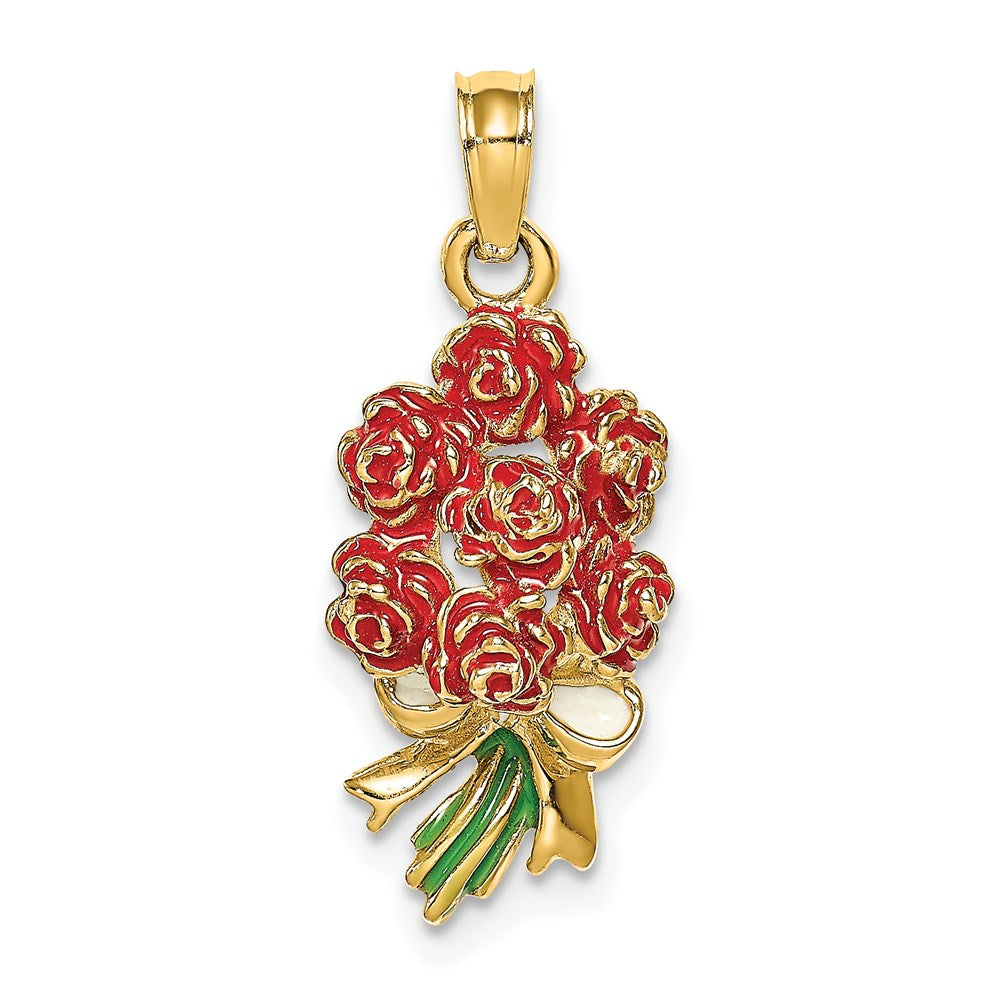 14K Gelbgold Emailliert Bouquet Of Rot Roses