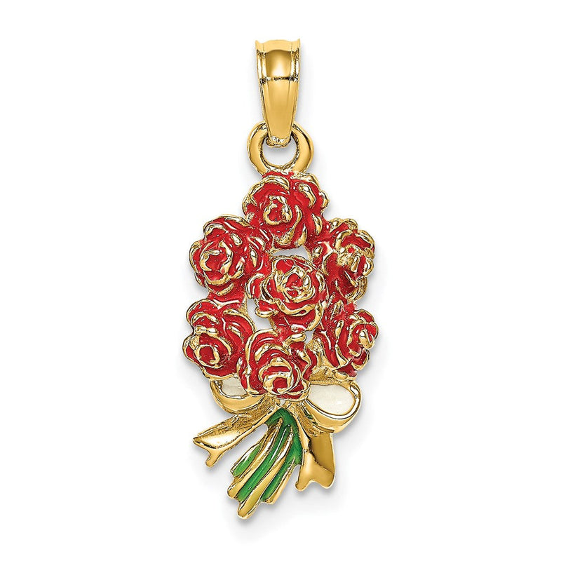 14K Gelbgold Emailliert Bouquet Of Rot Roses