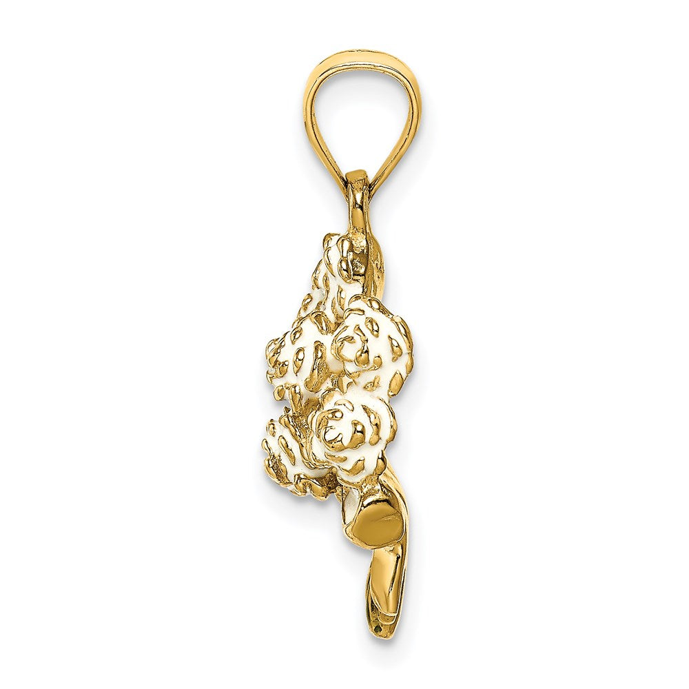 14K Gelbgold Emailliert Bouquet Of Weiß Roses