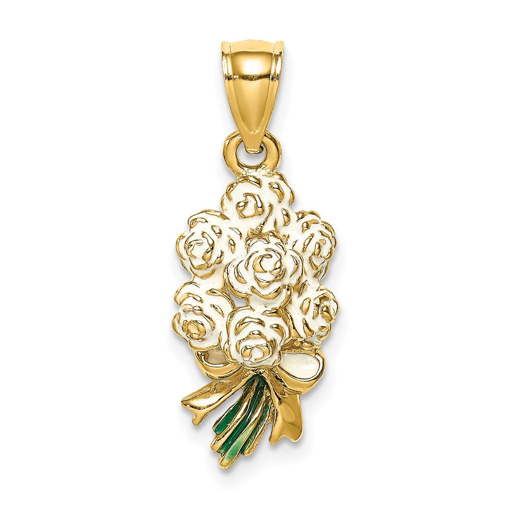 14K Gelbgold Emailliert Bouquet Of Weiß Roses