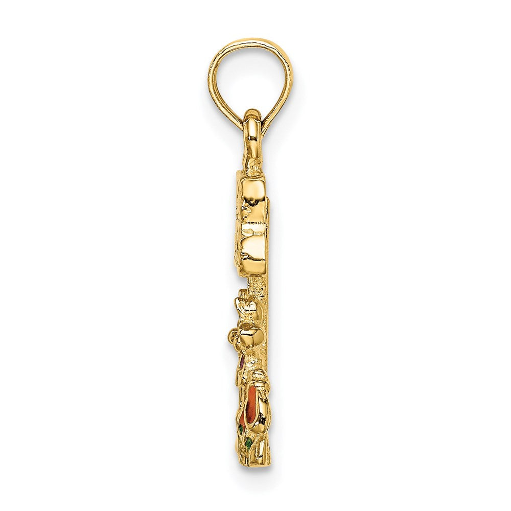 14K Gelbgold Mehrfarbig-Emaille "MY GARDEN" Blumen-Charm mit Steckverschluss