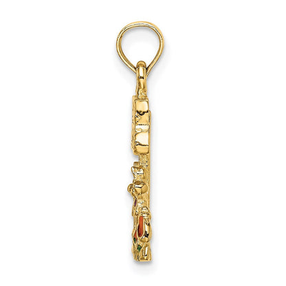 14K Gelbgold Mehrfarbig-Emaille "MY GARDEN" Blumen-Charm mit Steckverschluss