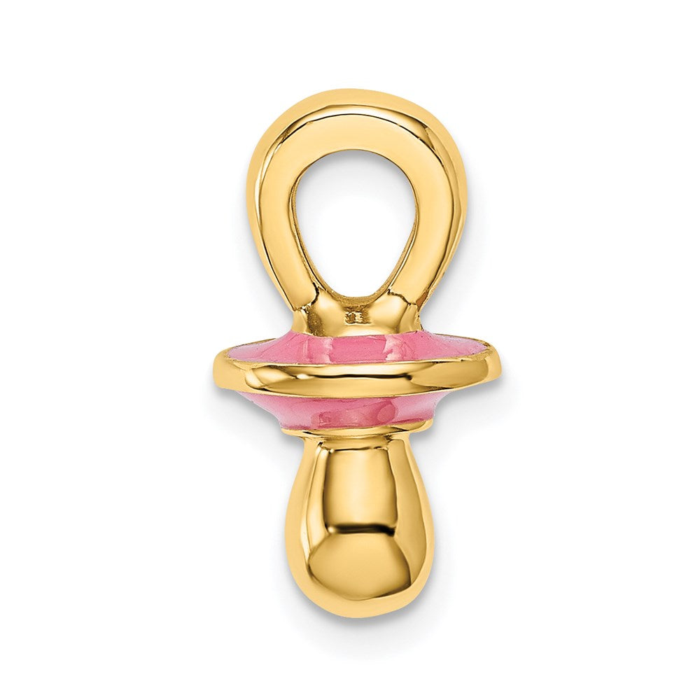 14K Gelbgold 3-D Schnuller-Charm mit rosa Emaille