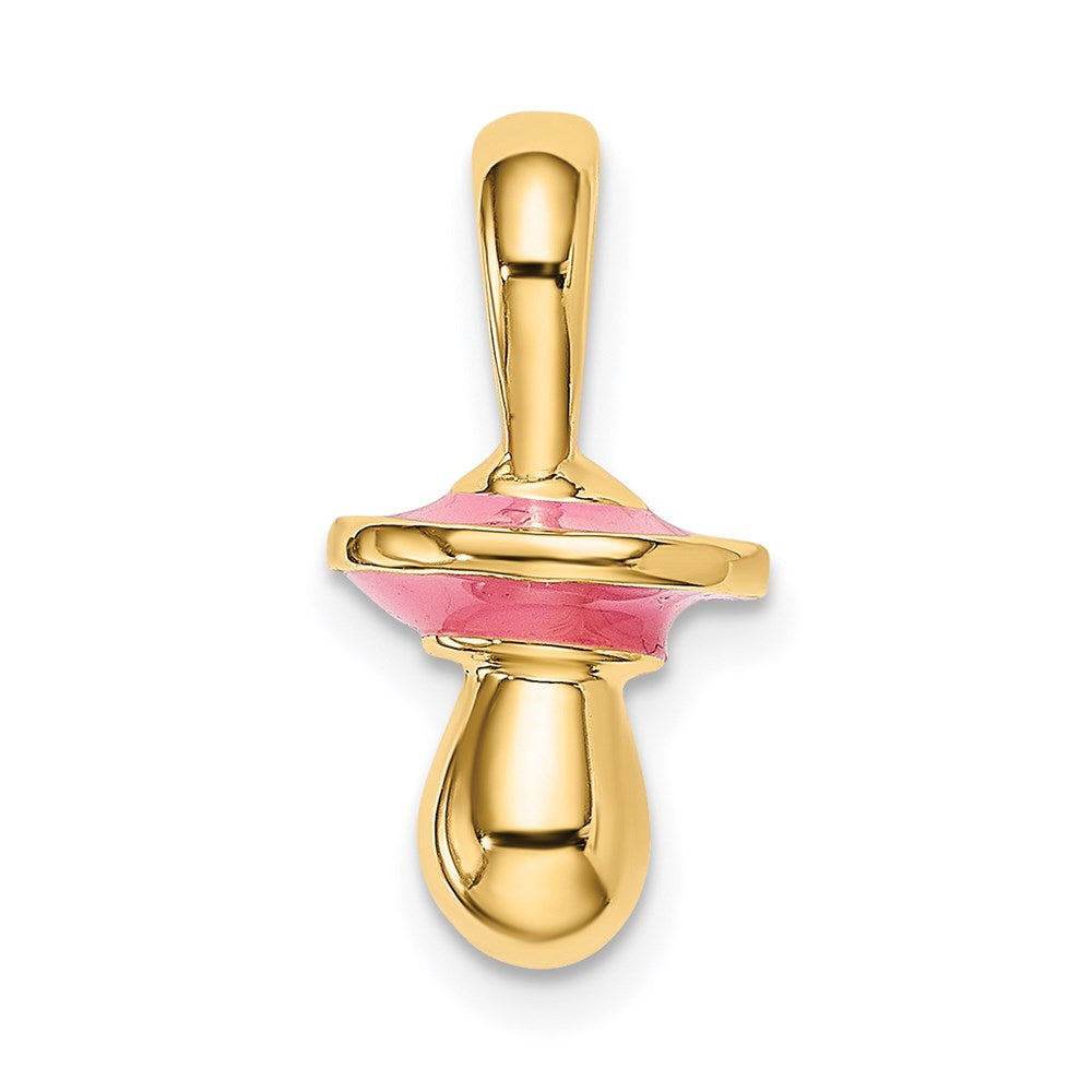 14K Gelbgold 3-D Schnuller-Charm mit rosa Emaille