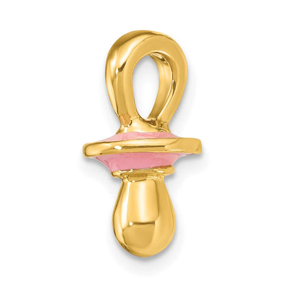 14K Gelbgold 3-D Schnuller-Charm mit rosa Emaille