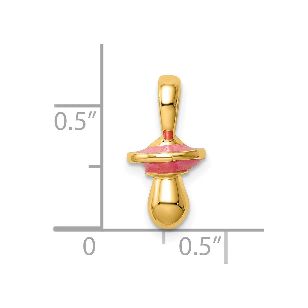14K Gelbgold 3-D Schnuller-Charm mit rosa Emaille