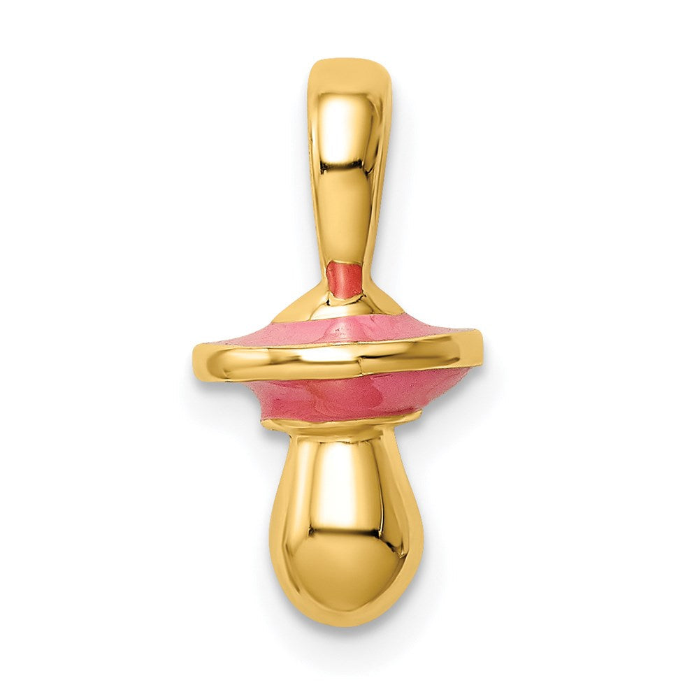 14K Gelbgold 3-D Schnuller-Charm mit rosa Emaille