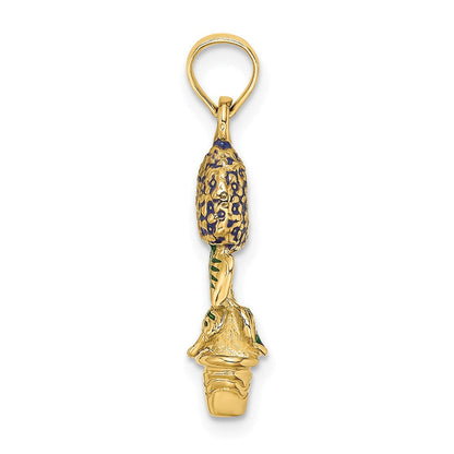 14K Gelbgold Charm „3-D Emaillierte Hortensienblüten im Topf" in Lavendel