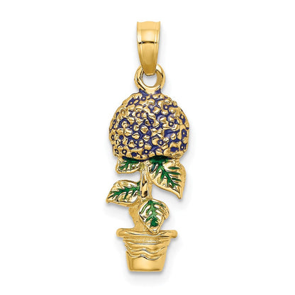 14K Gelbgold Charm „3-D Emaillierte Hortensienblüten im Topf" in Lavendel