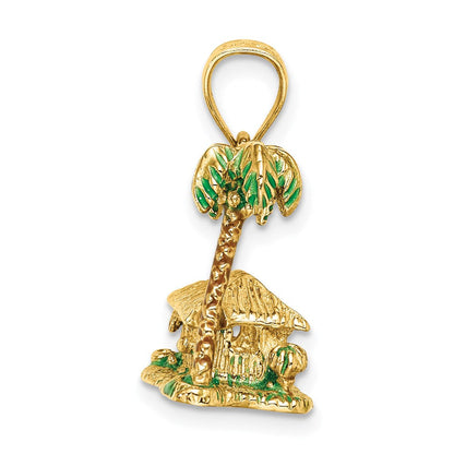 14K Gelbgold 3-D-Charm „Palme und Hütte" mit Emaille