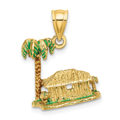 14K Gelbgold 3-D-Charm „Palme und Hütte" mit Emaille