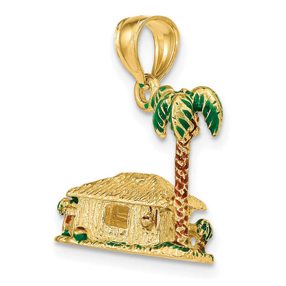 14K Gelbgold 3-D-Charm „Palme und Hütte" mit Emaille