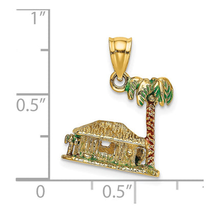 14K Gelbgold 3-D-Charm „Palme und Hütte" mit Emaille