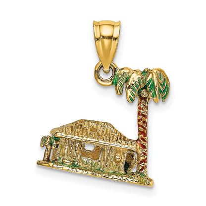 14K Gelbgold 3-D-Charm „Palme und Hütte" mit Emaille