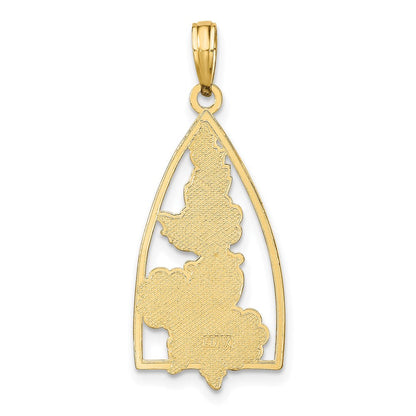 14K Gelbgold Emaillierter Marienkäfer- und Blumen-Dreiecksanhänger