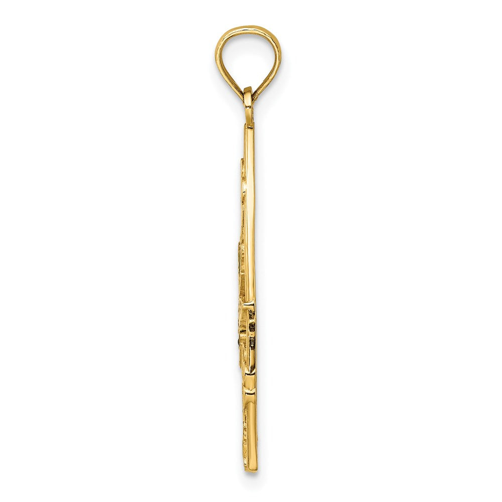 14K Gelbgold Charm mit Emaille-Libelle, Blumen und Dreieck