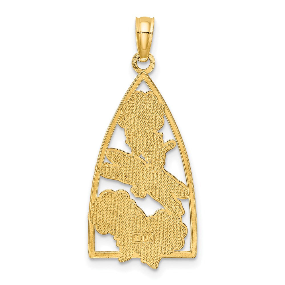 14K Gelbgold Charm mit Emaille-Libelle, Blumen und Dreieck