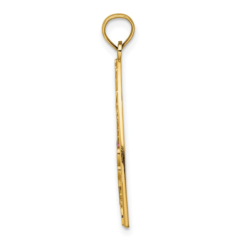 14K Gelbgold Dreieck-Charm mit Emaille-Hummel und Blumen