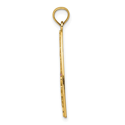 14K Gelbgold Dreieck-Charm mit Emaille-Hummel und Blumen