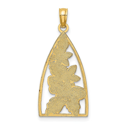 14K Gelbgold Dreieck-Charm mit Emaille-Hummel und Blumen