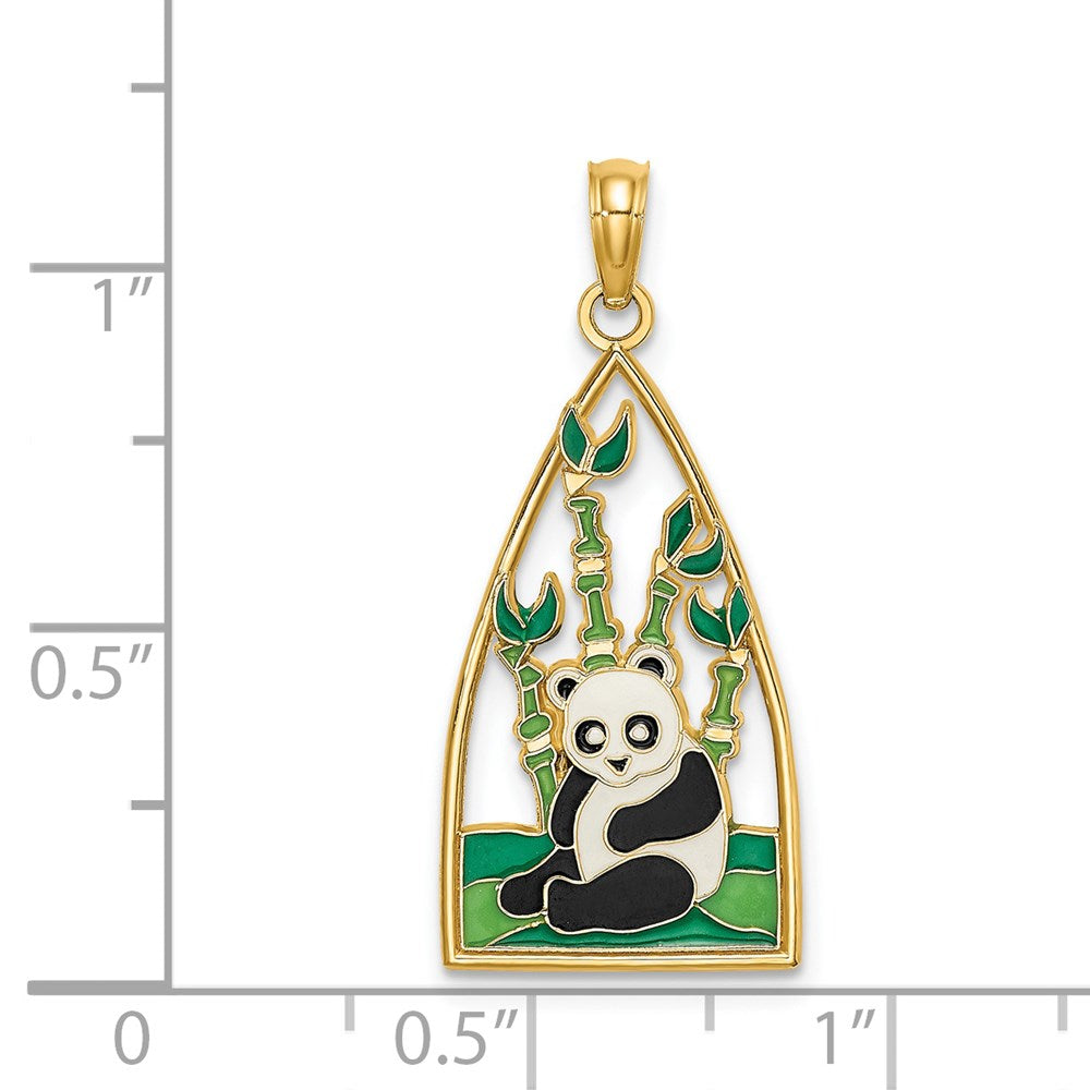 14K Gelbgold Emaille-Charm Panda-Bär und Bambus