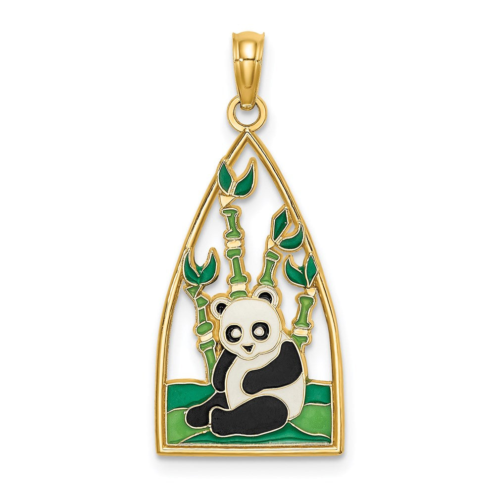 14K Gelbgold Emaille-Charm Panda-Bär und Bambus