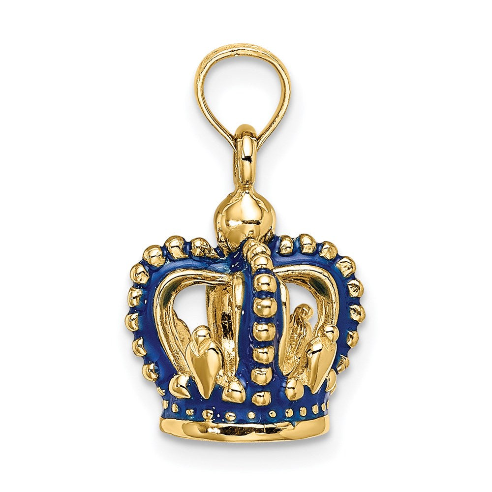 14K Gelbgold 3-D Kronen-Charm mit blauem Emaille