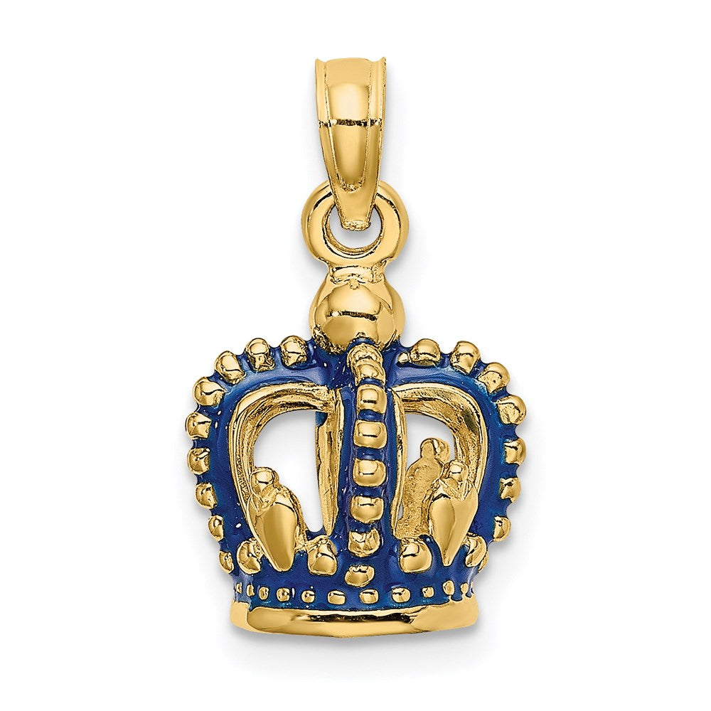 14K Gelbgold 3-D Kronen-Charm mit blauem Emaille
