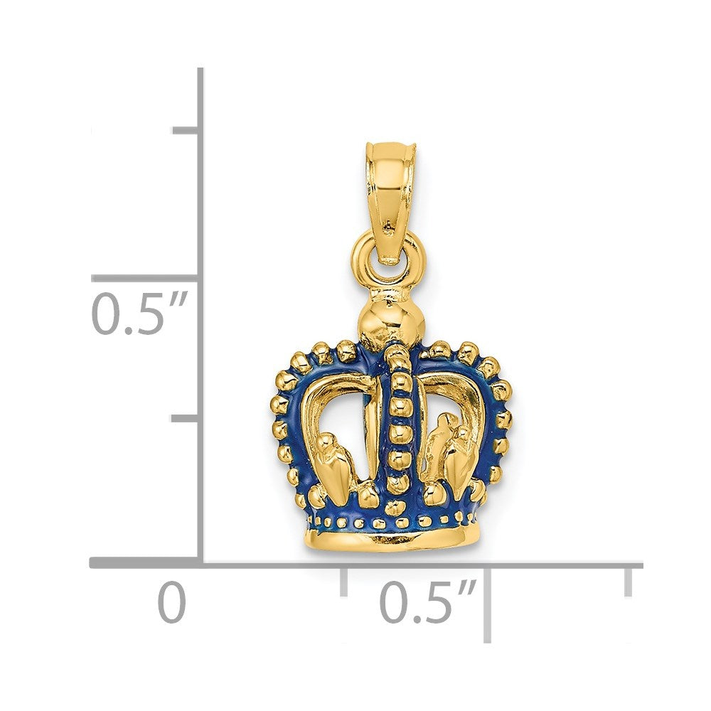 14K Gelbgold 3-D Kronen-Charm mit blauem Emaille