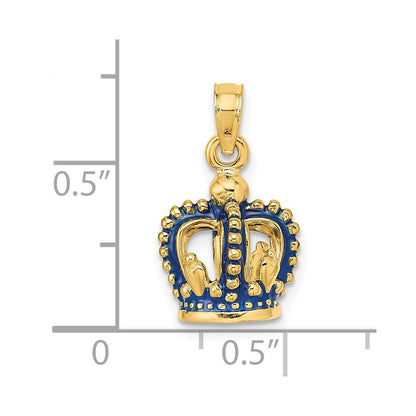 14K Gelbgold 3-D Kronen-Charm mit blauem Emaille