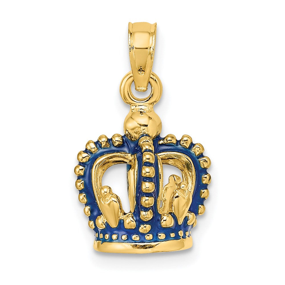 14K Gelbgold 3-D Kronen-Charm mit blauem Emaille