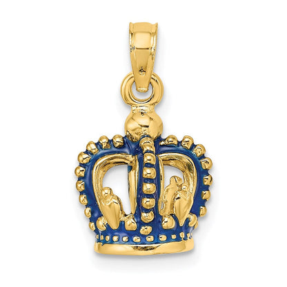 14K Gelbgold 3-D Kronen-Charm mit blauem Emaille