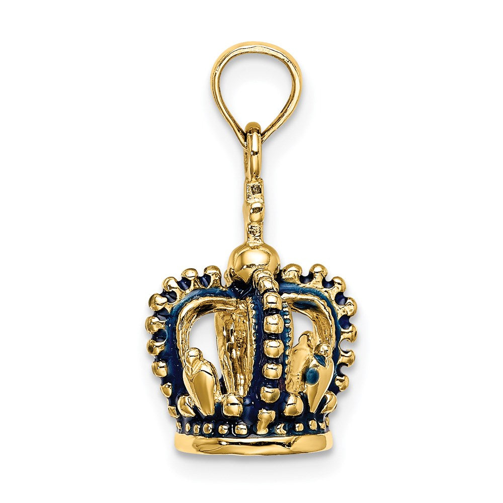 14K Gelbgold 3-D Krone-Charm mit blauer Emaille