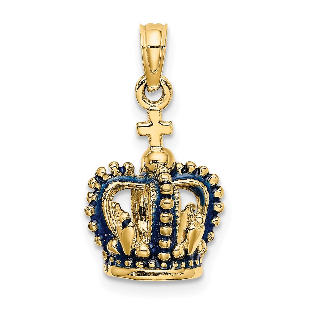 14K Gelbgold 3-D Krone-Charm mit blauer Emaille
