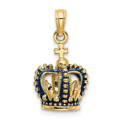 14K Gelbgold 3-D Krone-Charm mit blauer Emaille