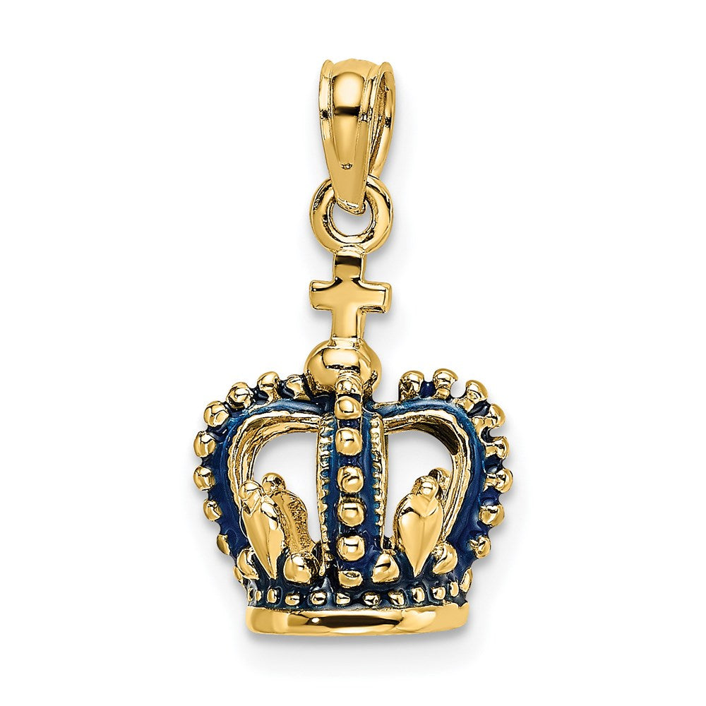 14K Gelbgold 3-D Krone-Charm mit blauer Emaille