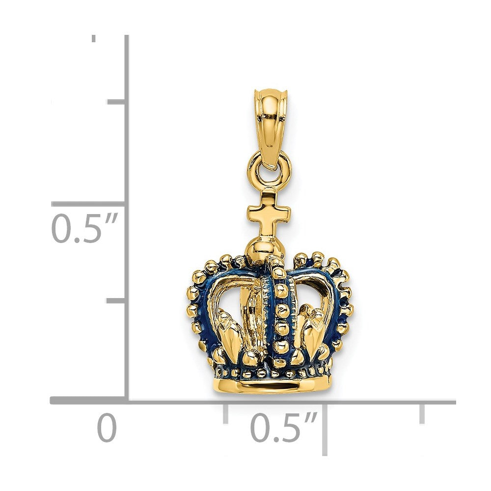 14K Gelbgold 3-D Krone-Charm mit blauer Emaille