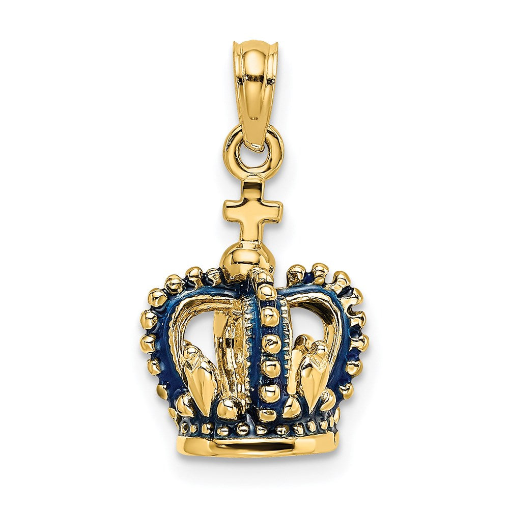 14K Gelbgold 3-D Krone-Charm mit blauer Emaille