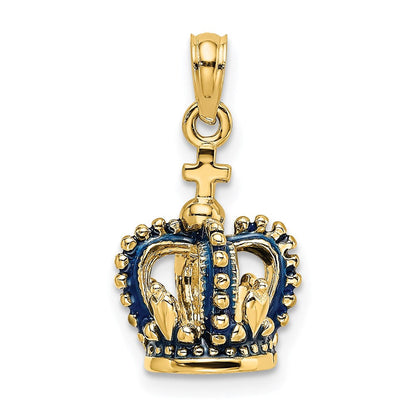 14K Gelbgold 3-D Krone-Charm mit blauer Emaille