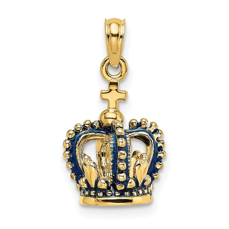 14K Gelbgold 3-D Krone-Charm mit blauer Emaille