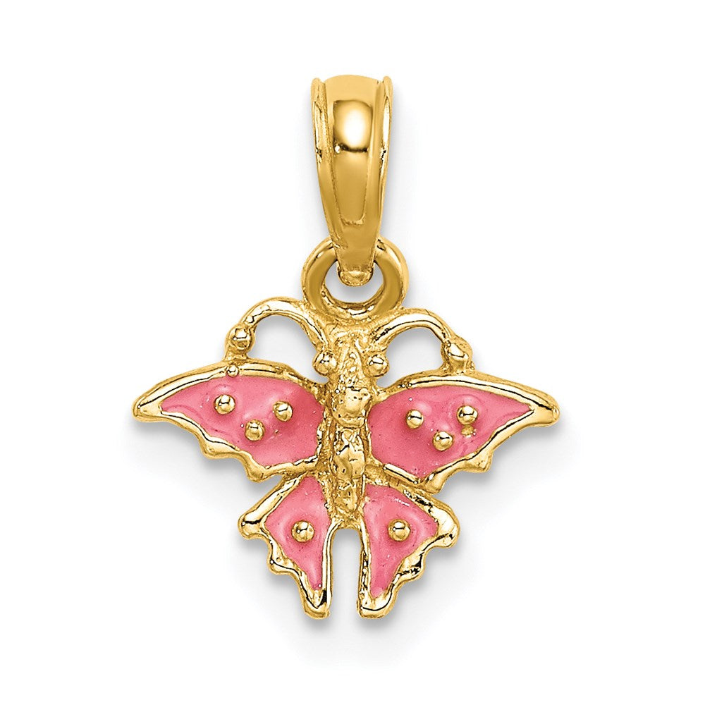 14K Gelbgold Emaille Mini Rosa Schmetterling Charm