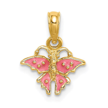 14K Gelbgold Emaille Mini Rosa Schmetterling Charm