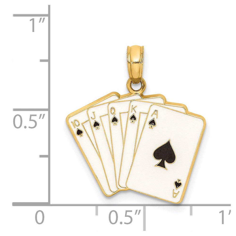 14K Gelbgold Emaille-Charm „Royal Flush Spielkarten“