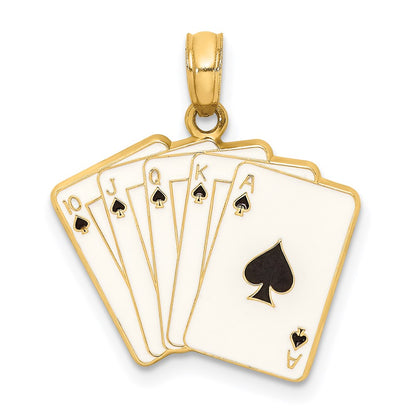 14K Gelbgold Emaille-Charm „Royal Flush Spielkarten“