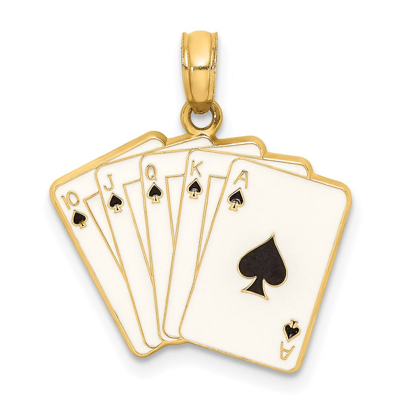 14K Gelbgold Emaille-Charm „Royal Flush Spielkarten“