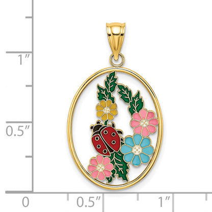 14K Gelbgold Buntglas-Marienkäfer-Charm oval mit Emaille